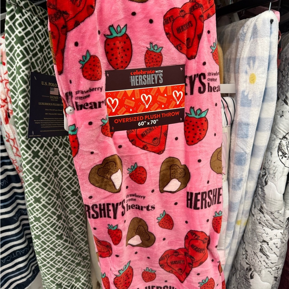 Pink HERSHEYS Strawberry Chocolate Oversized Plush Throw Blanket